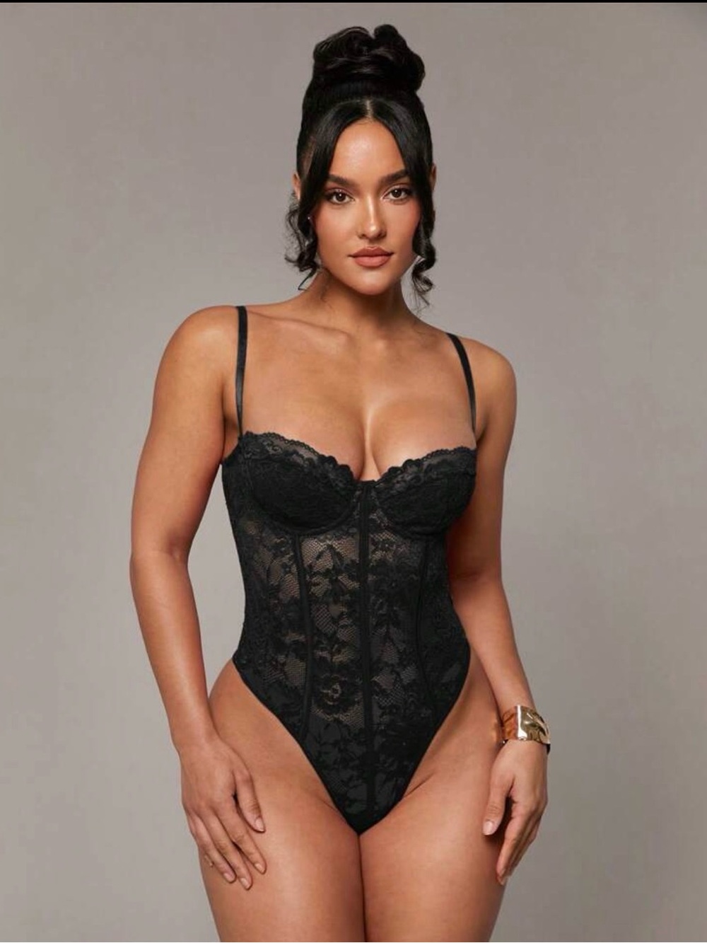 Fashion Nova Black Lace Bustier Bodysuit